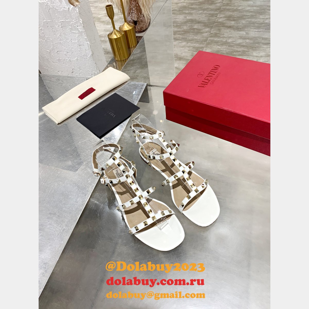 Wholesale VALENTINO ROCKSTUD FLAT CALFSKIN SANDAL WITH STRAPS