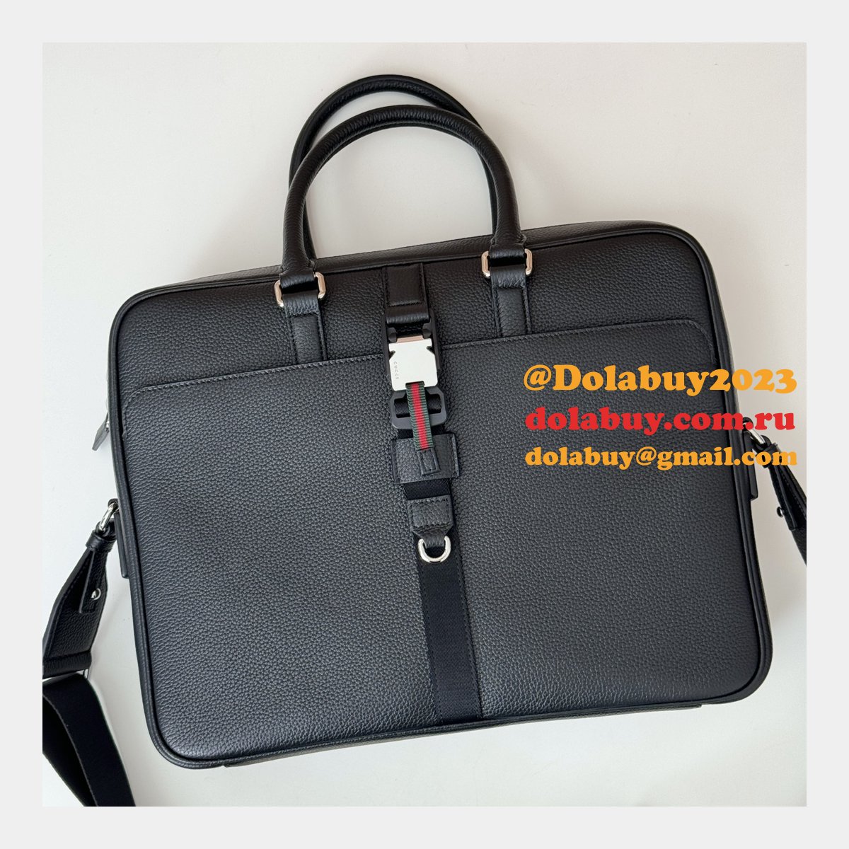 G*u*i copy business mens medium briefcase web black 816757 bag