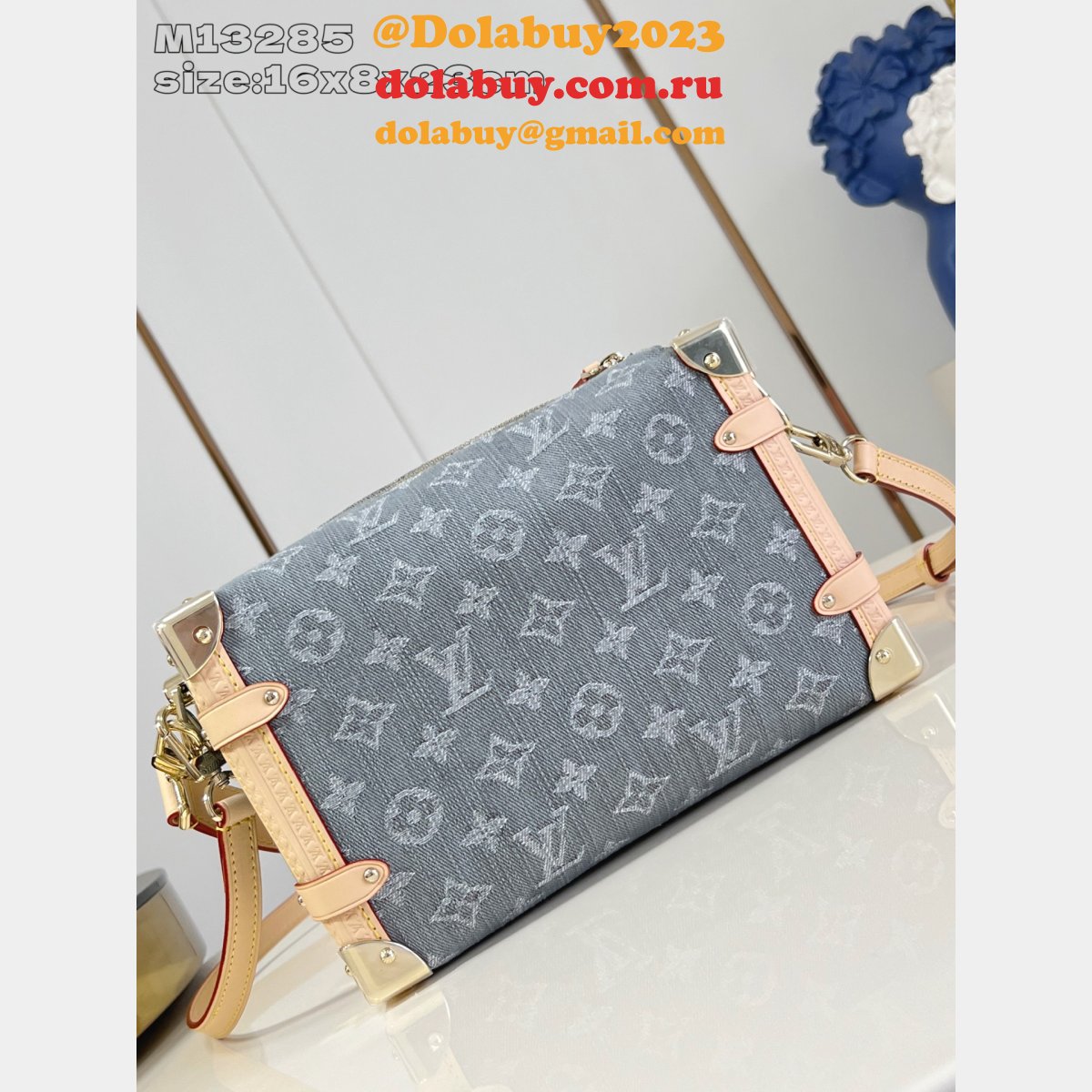 Louis Vuitton M13285 Side Trunk MM Bag Luxury Monogram Denim Grey