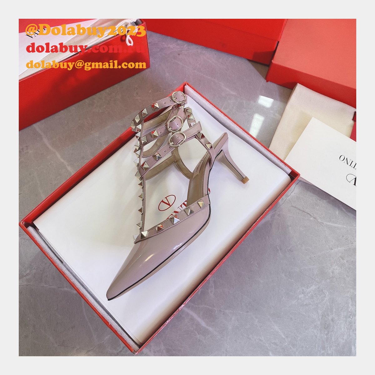 Wholesale 2023 Replica Valentino Three belts Middle Heel Perfect Shoes