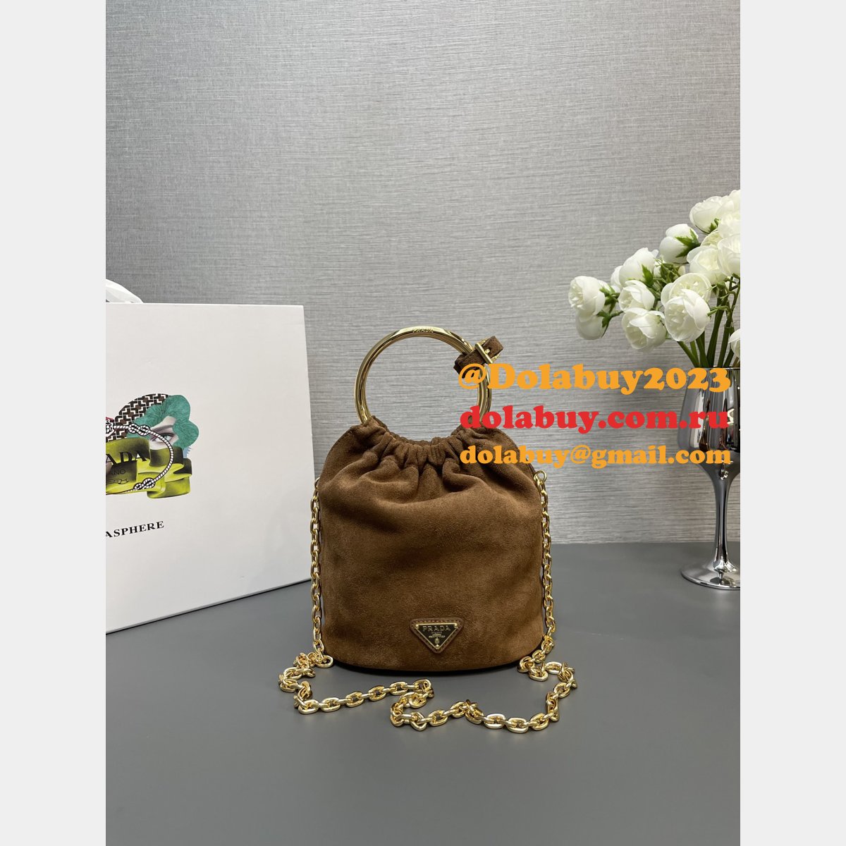 Wholesale New Prada 1:1 Mirror Mini Nappa Bucket Bag 1BC227