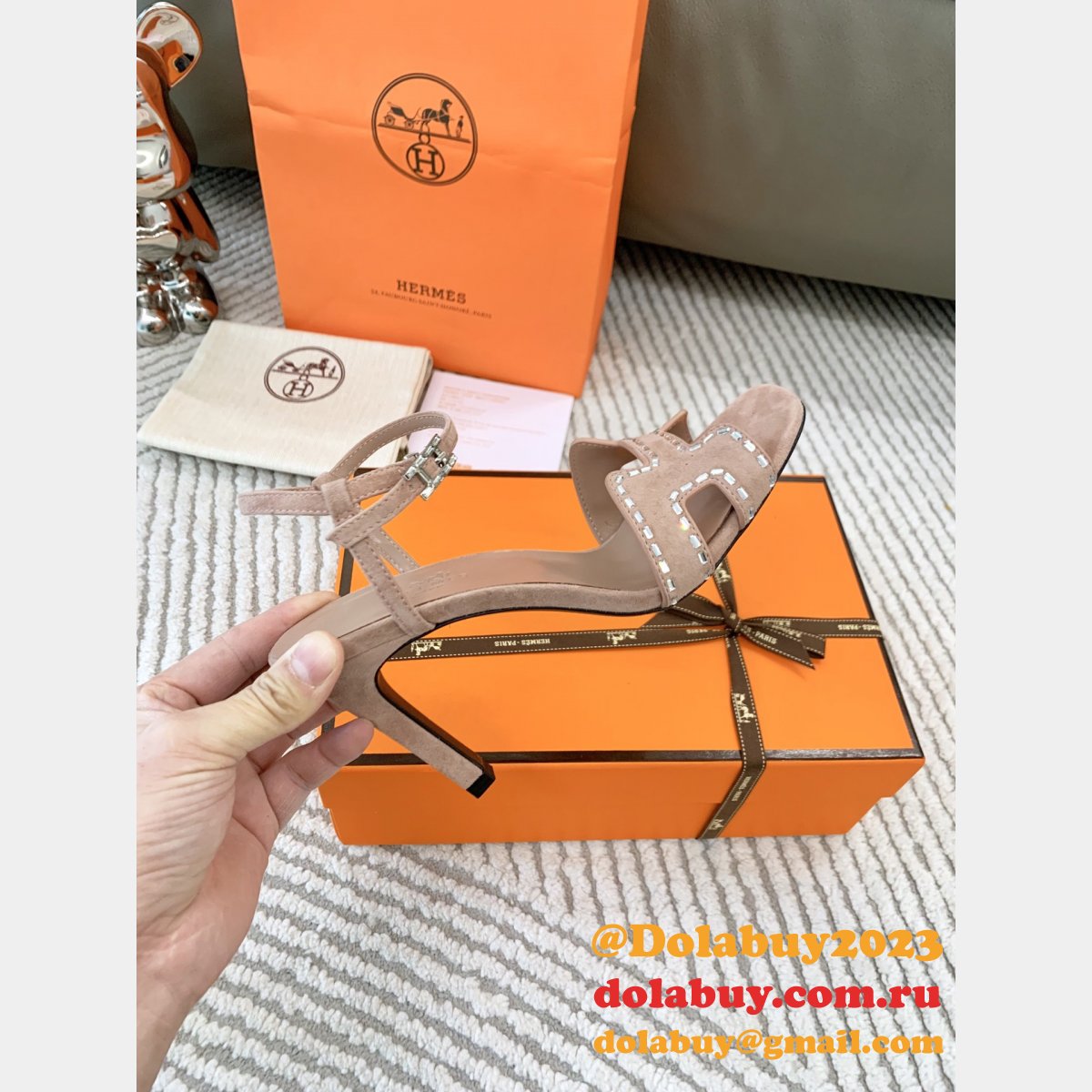 Ella Suede Hermes Designer Replicas Sandals Heel 8.5cm Shoes