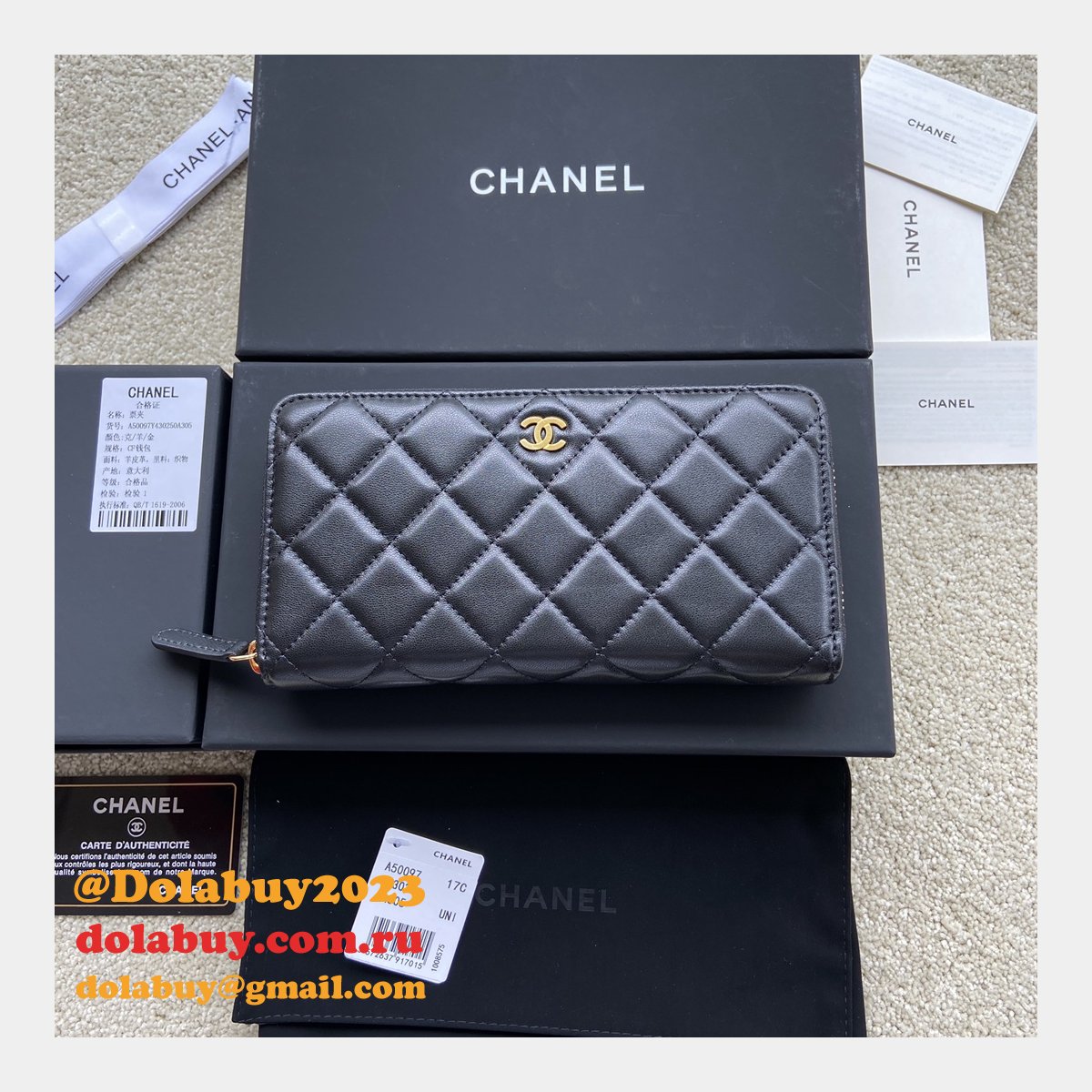 Best CC Leather Matelasse Round Zipper Long Wallet A50097