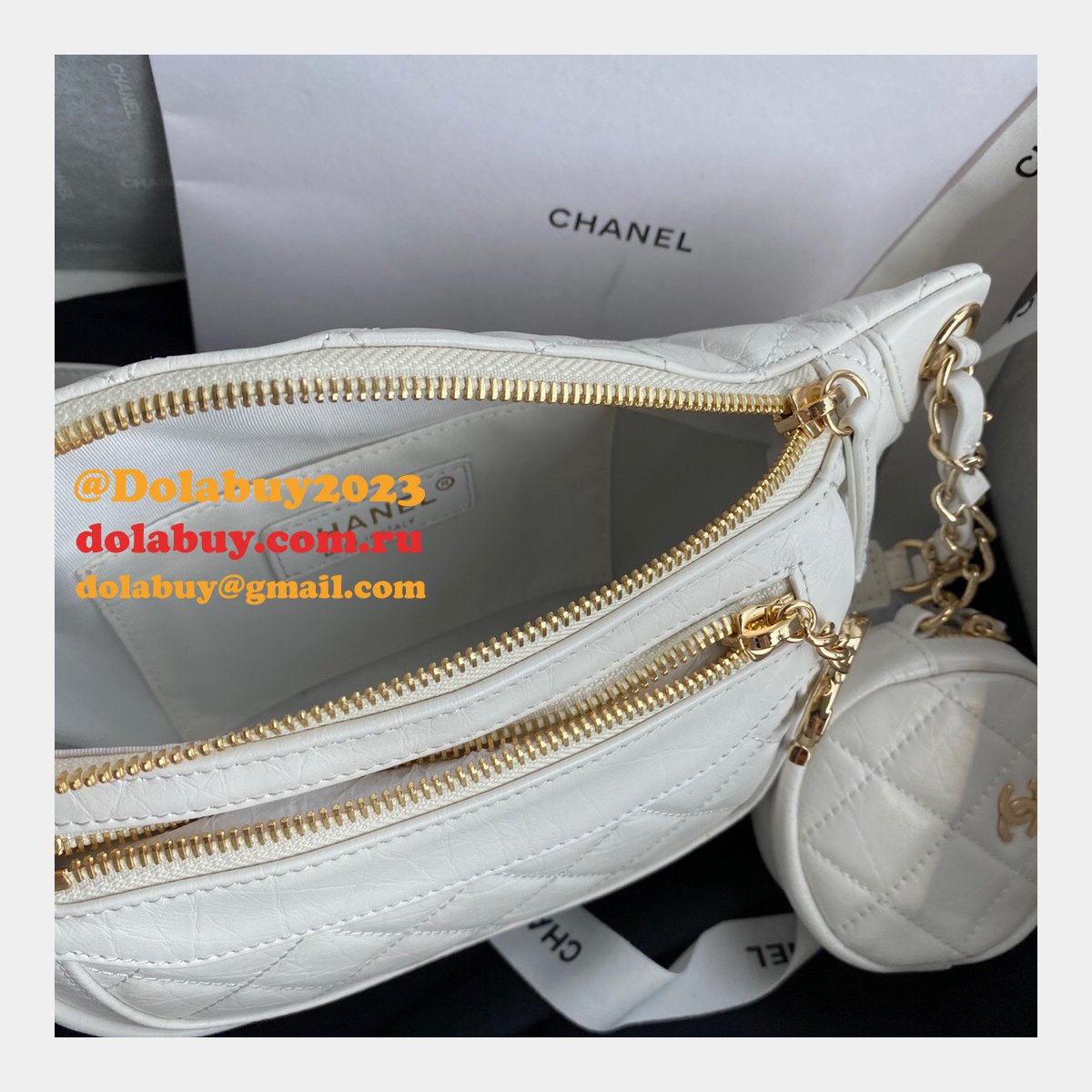 Designer CC High Quality Calfskin Waist AS1077 White Bag