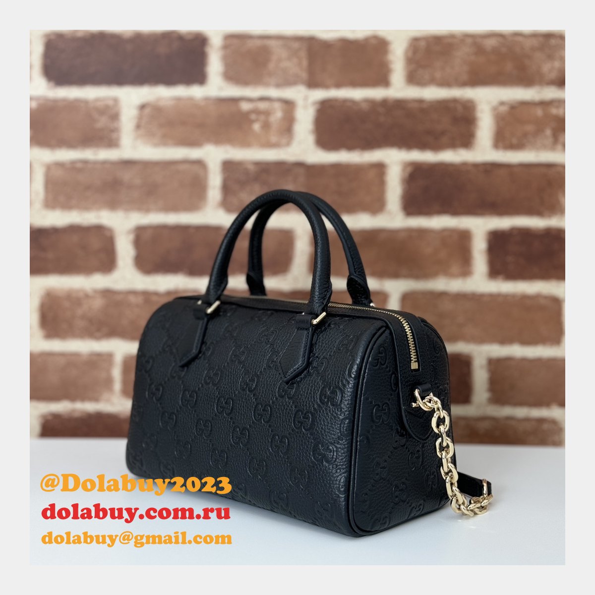 G*u*i luxury gg emblem boston top handle 815255 black knockoff bag