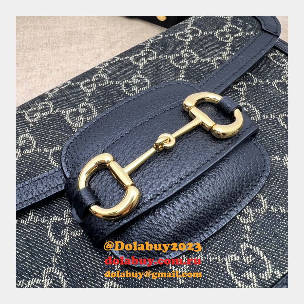 G*u*i designer horsebit 1955 shoulder 602204 fake bag in black and ivory gg