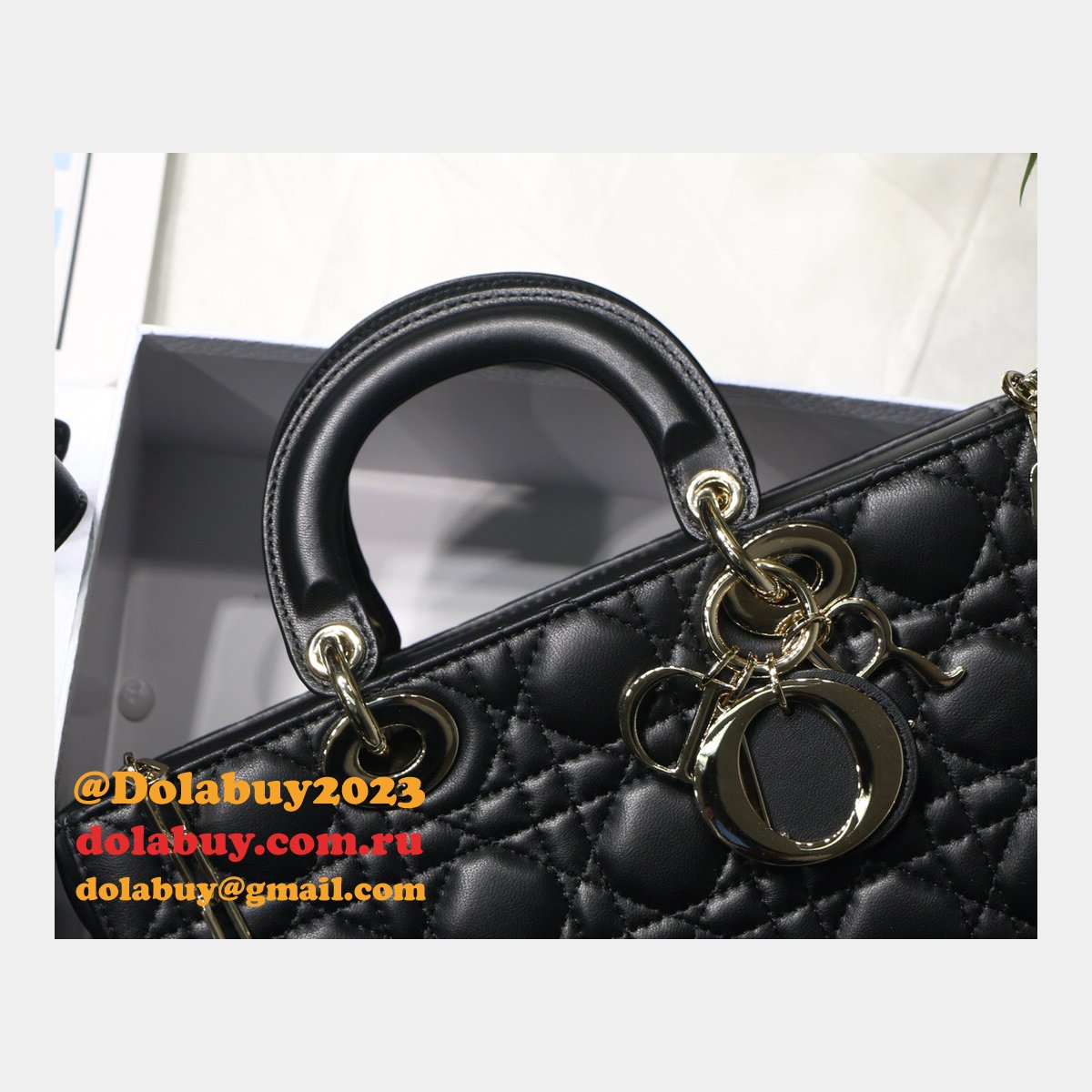 Dior High Quality Replica Black/White Lady Dior Cannage Tech Pouch 26cm