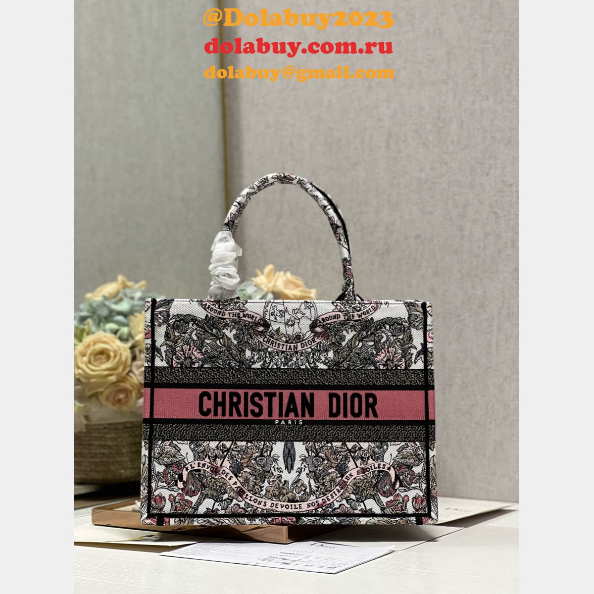 Christian Dior Buy Replica Book Tote Bayadere D-Stripes Pink