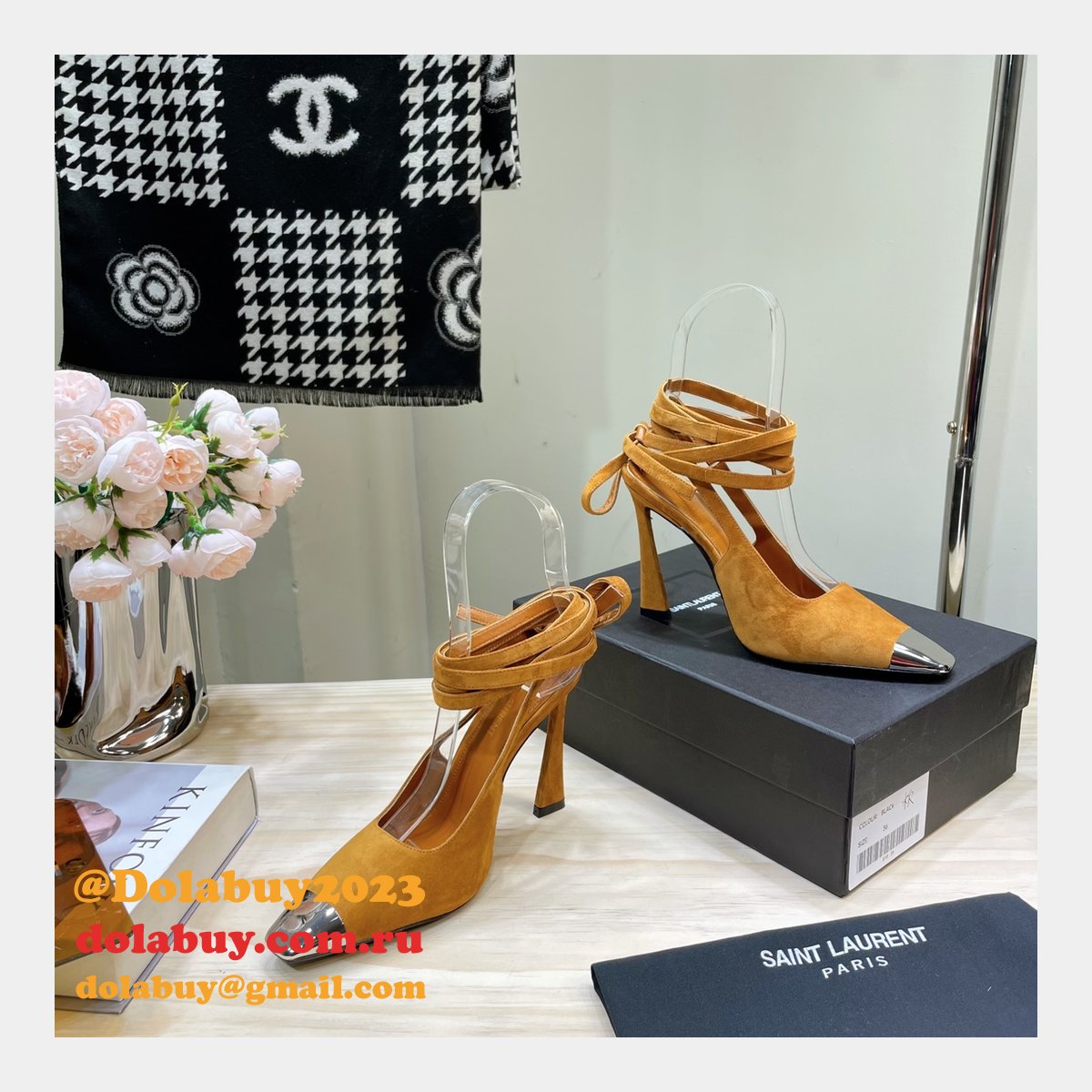 SAINT LAURENT HIGH HEEL 2023 BLACK/CAMEL