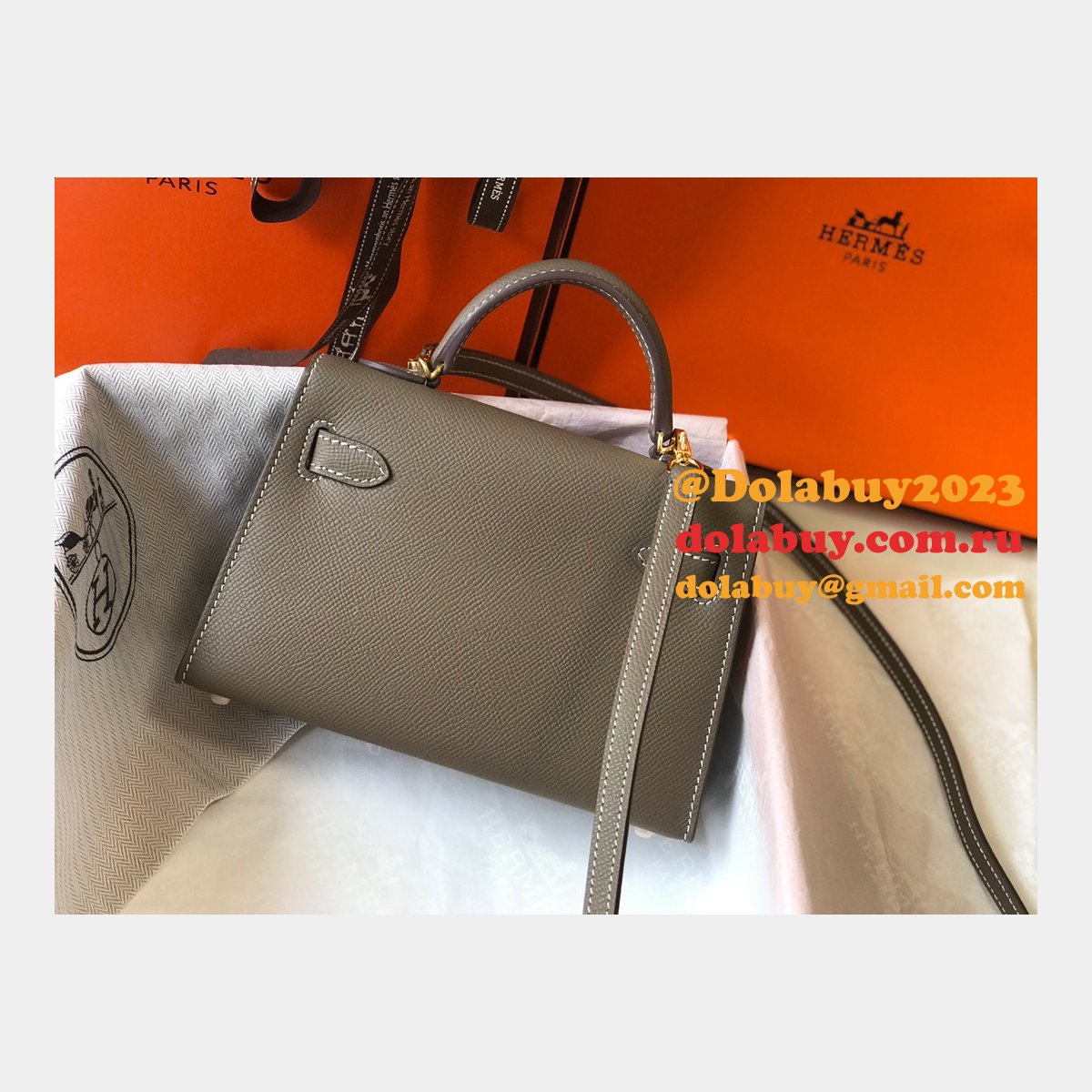 Replica Hermes Mini Kelly Epsom leather Earthy Gray Bags