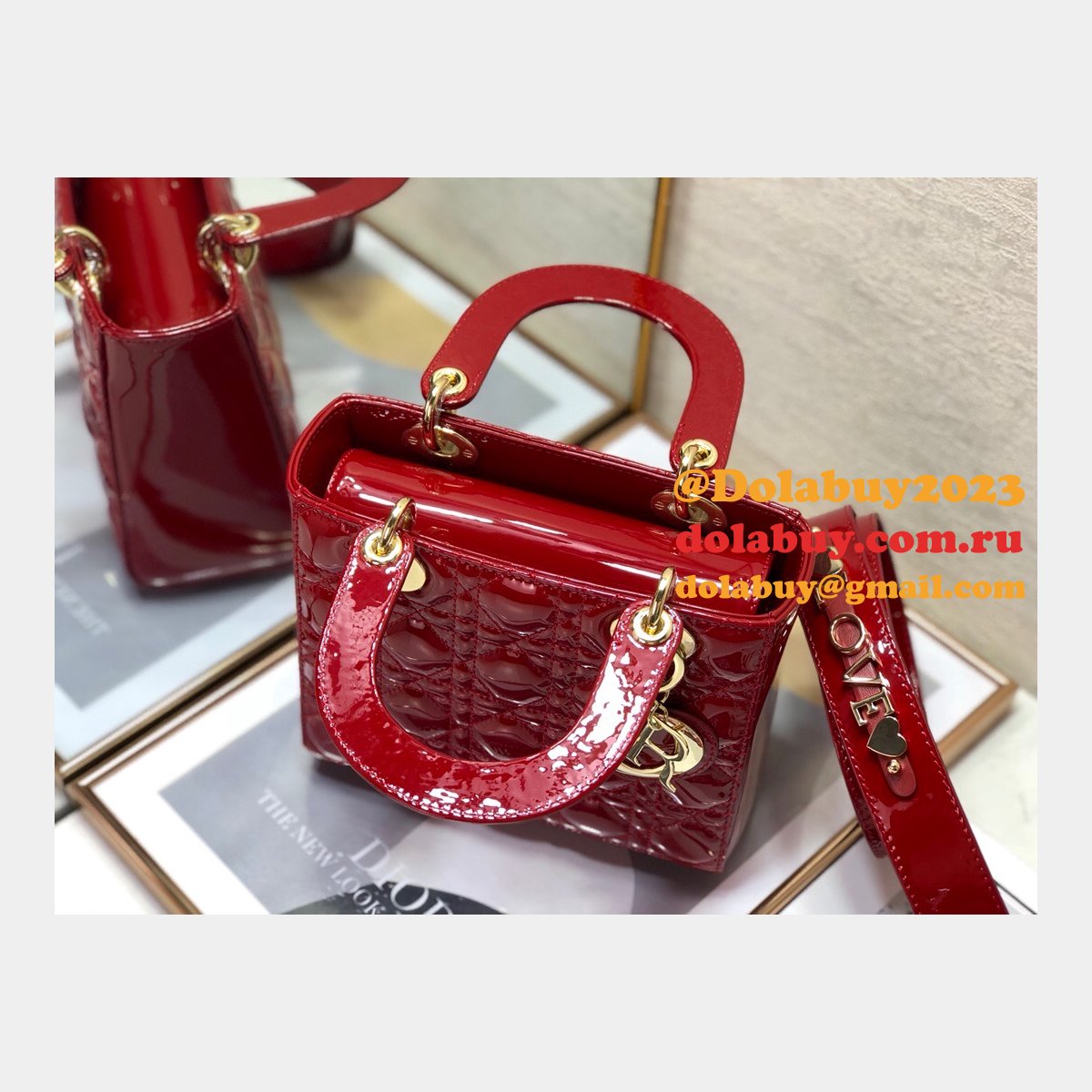 Best DIOR LADY MY ABC Wholesale PATENT LEATHER HANDBAG 20cm
