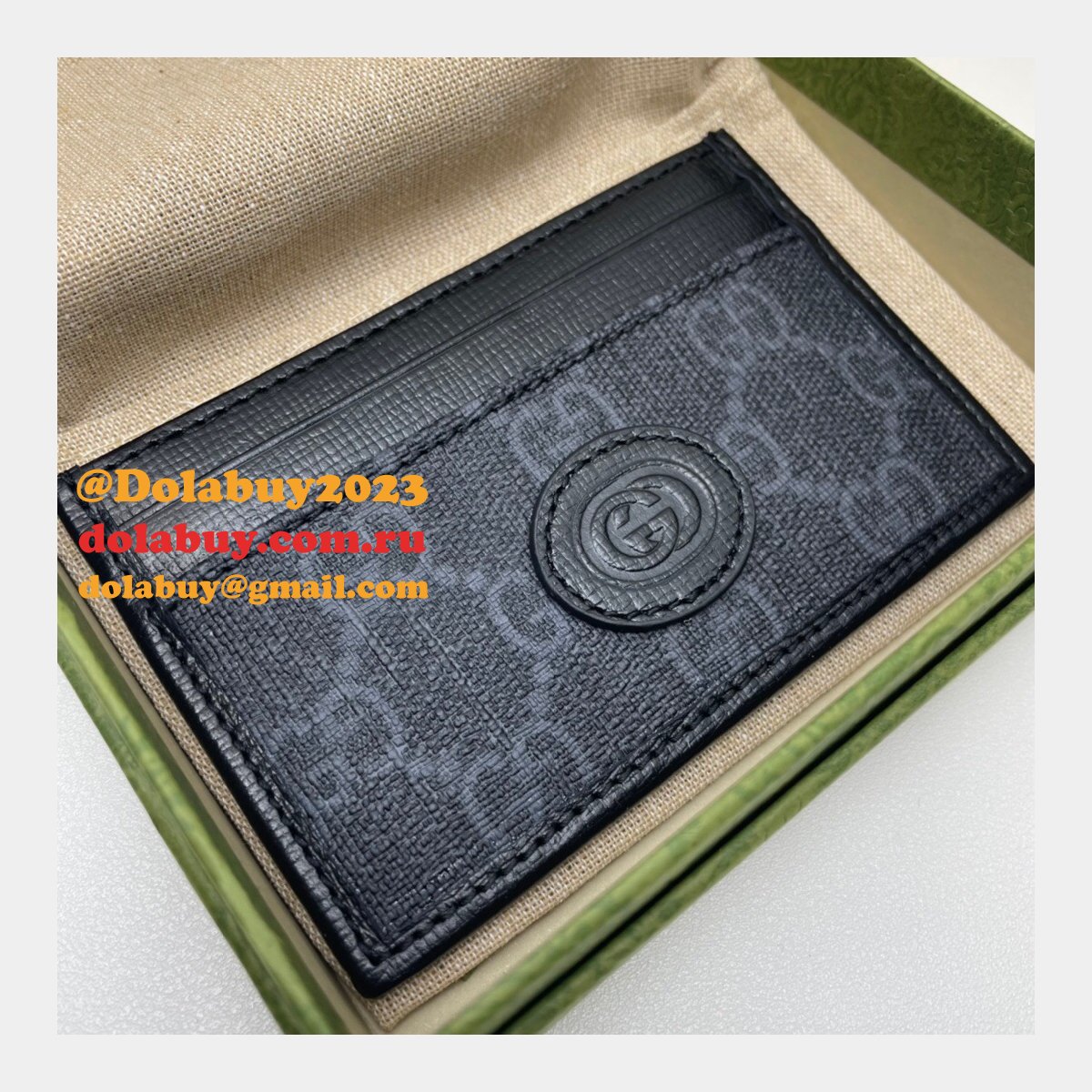 knockoff G*u*i 673002 card case with interlocking g holder for men