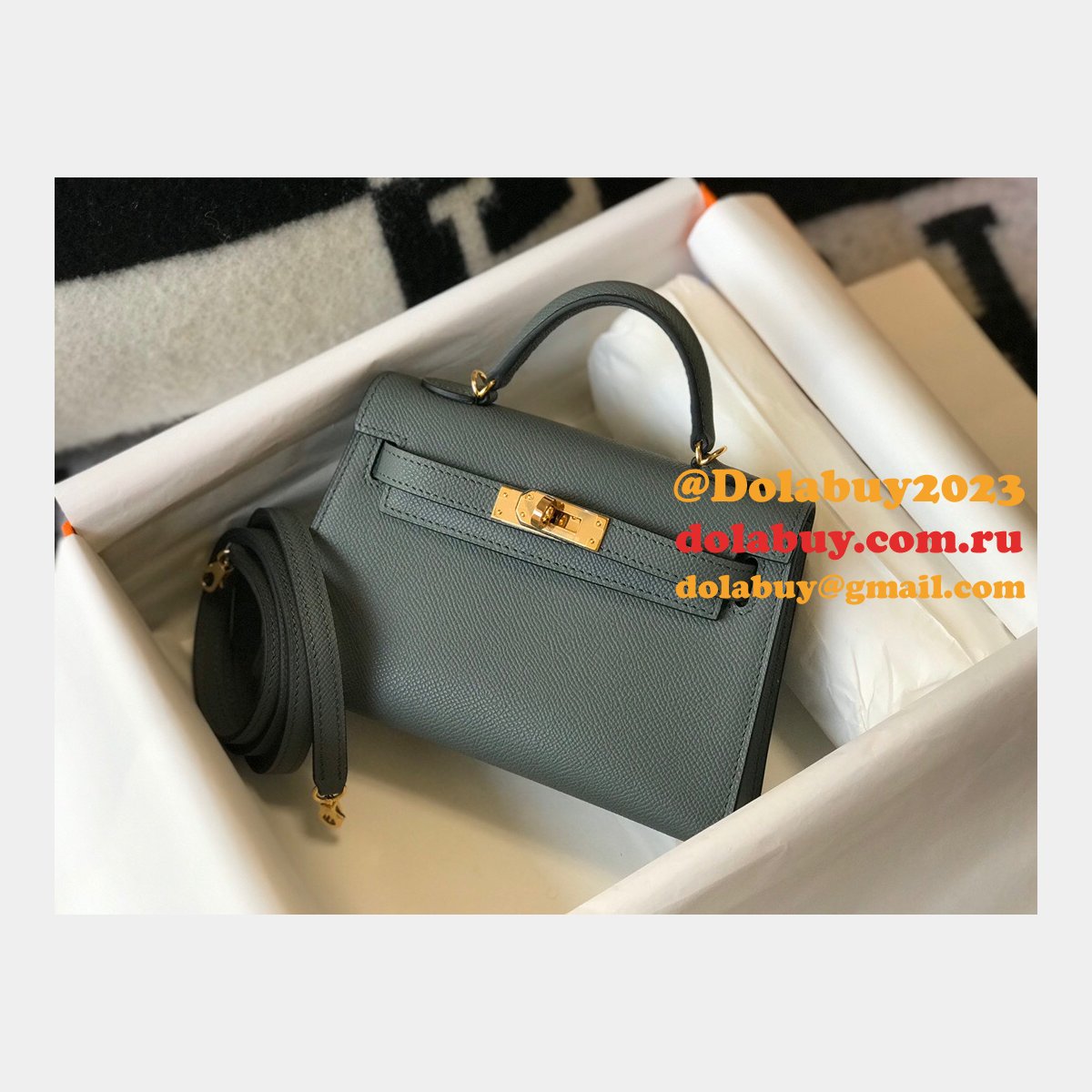 Hermes Replica Mini Kelly Epsom leather ArmyGreen Bags