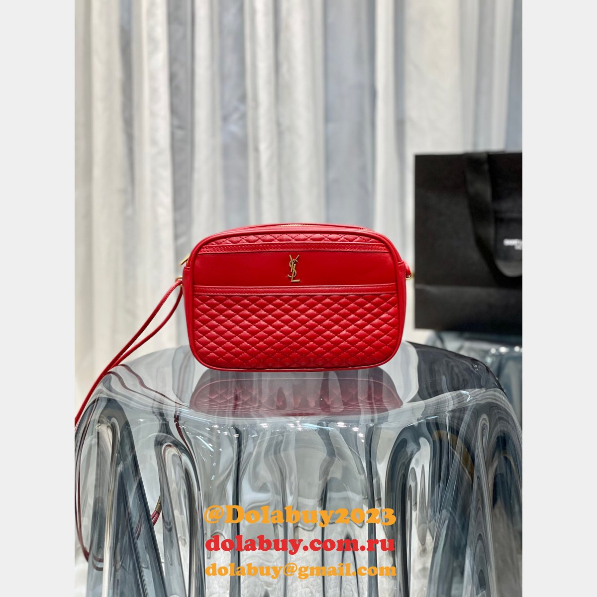 Replica YSL 64899 Red/White/Black Victoire camera bag High Quality