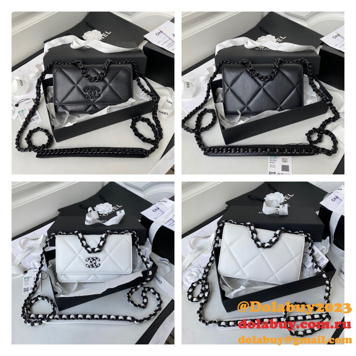Best Quality Replica New WOC AP0957 19 Wallet Chain Glossy Calfskin Bag
