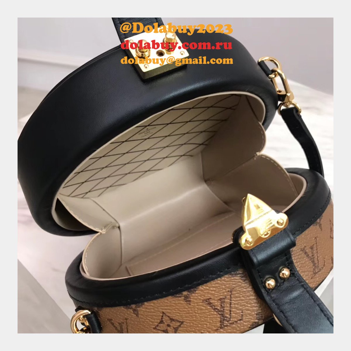 Fashion M43510 Louis Vuitton Petite Boite Chapeau Monogram Black/Brown