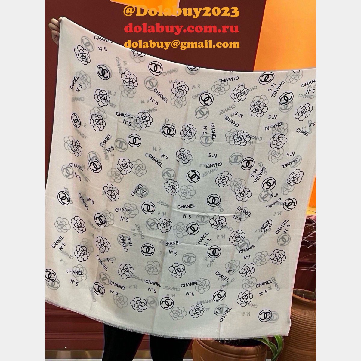 Designer Chanel Camellia Cashmere Scarf Top