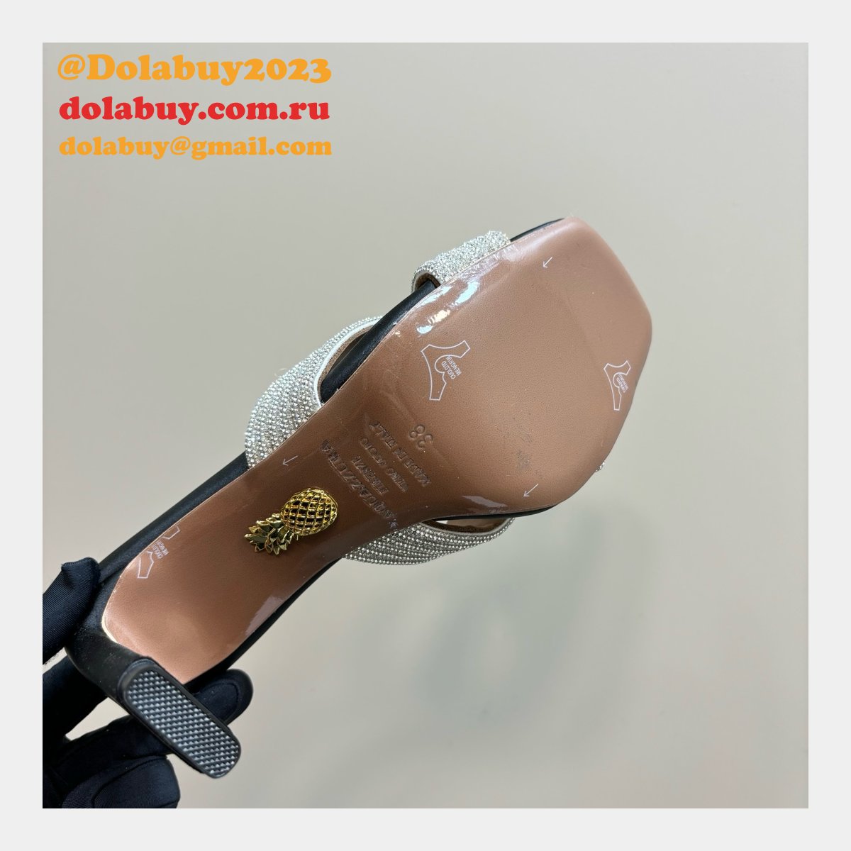 Wholesale AQUAZZURA 1:1 Mirror Rhinestone High-heeled Sandals