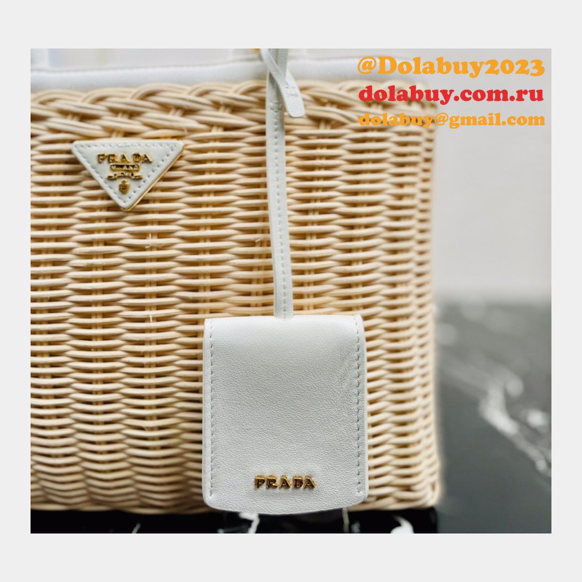Top Quality Best prada Wicker and canvas tote bag