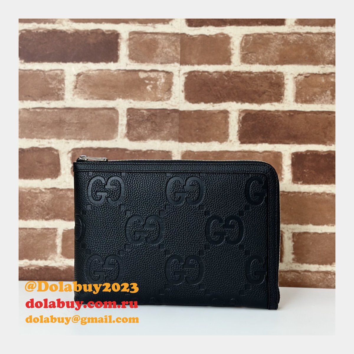 Replicas Gucci 794085 Jumbo GG Pouches Travel Document Case Mens Black Bag