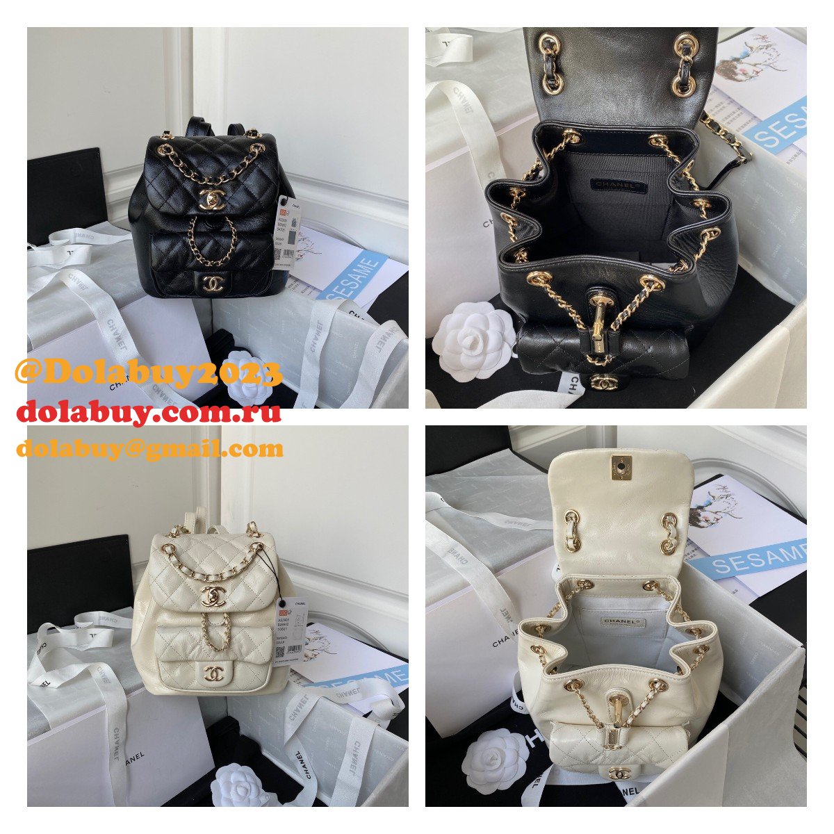High Quality Replica Designer Backpack AS2908 Black/White Bag 18CM