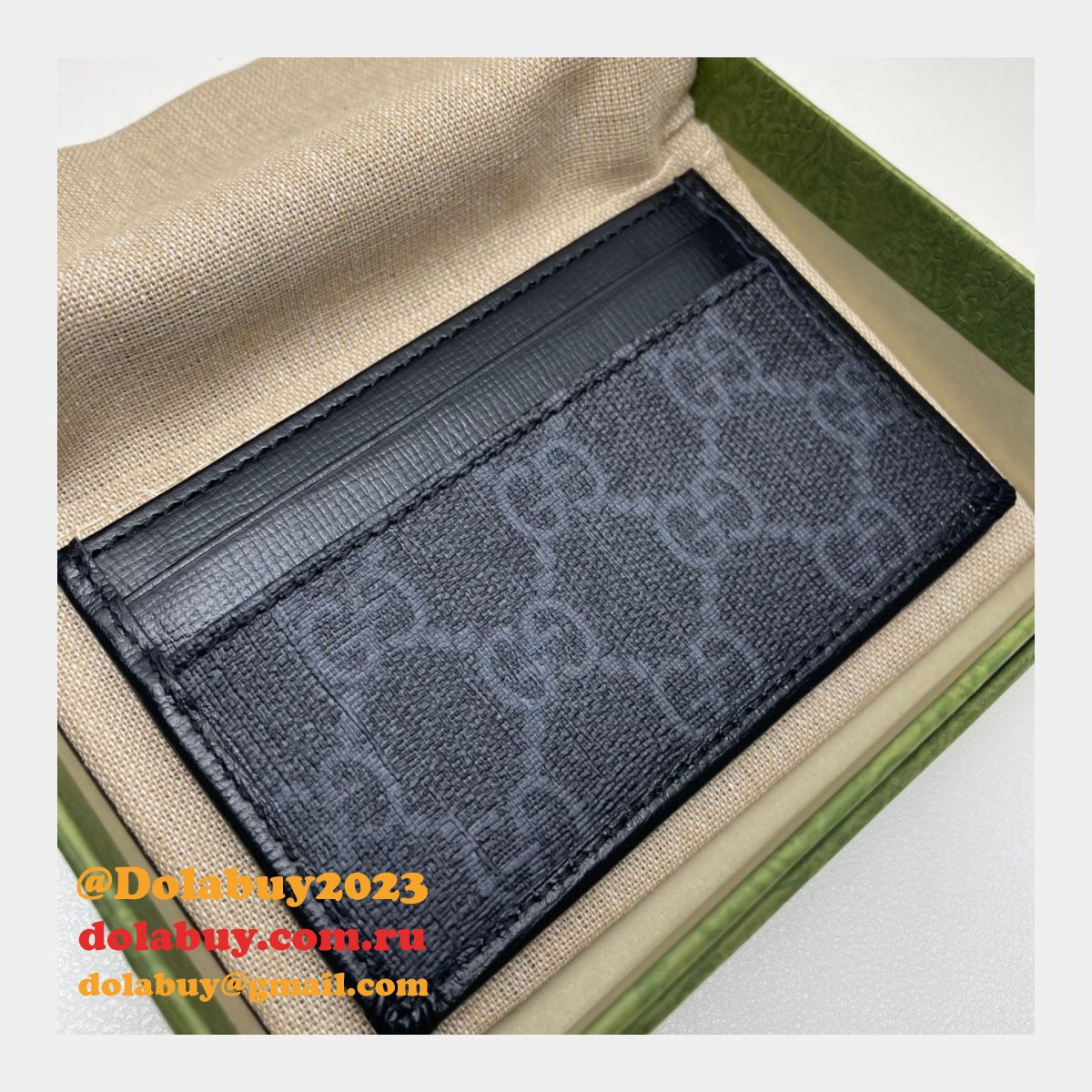 knockoff G*u*i 673002 card case with interlocking g holder for men