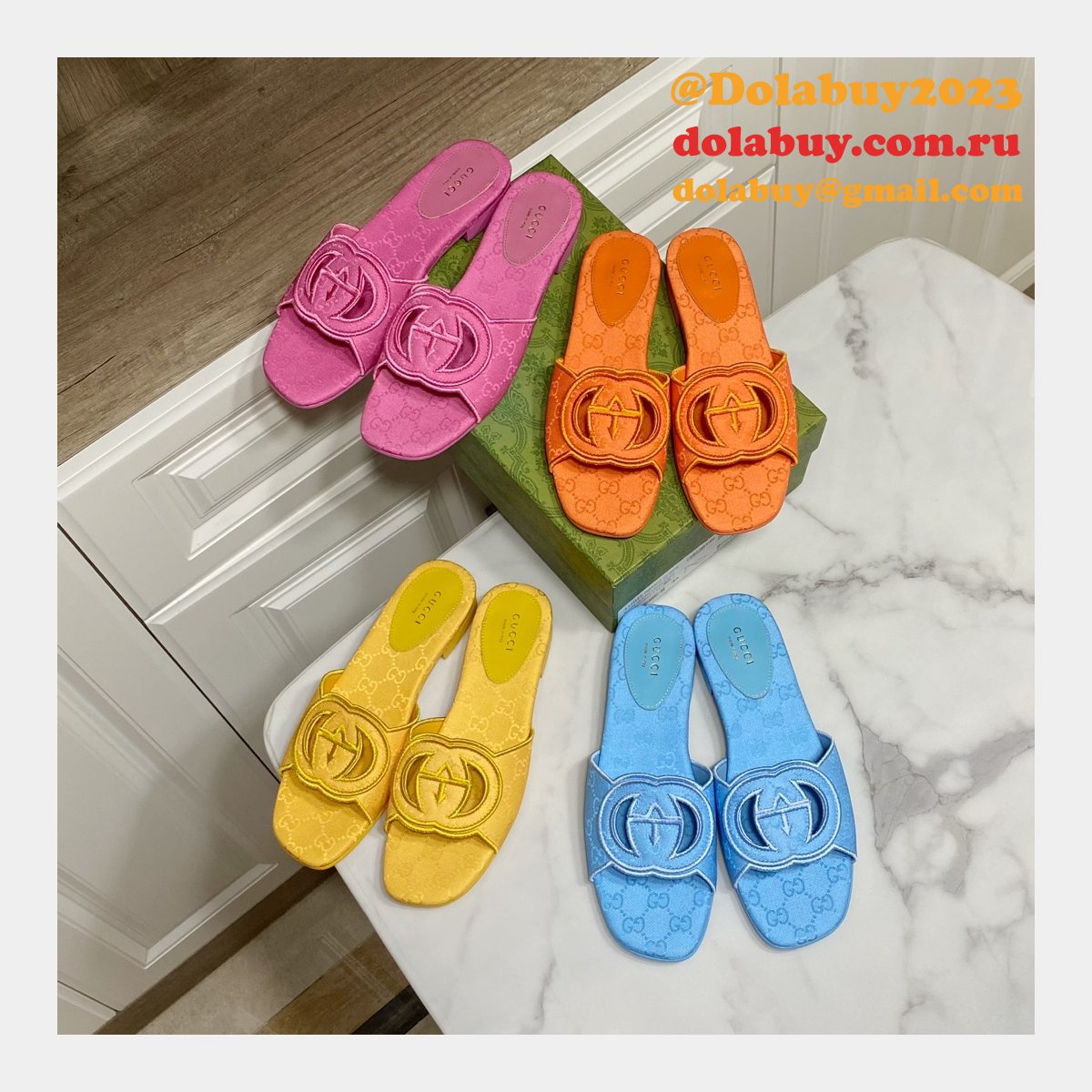 Top Quality GUCCI INTERLOCKING G CUT-OUT SANDAL FLAT