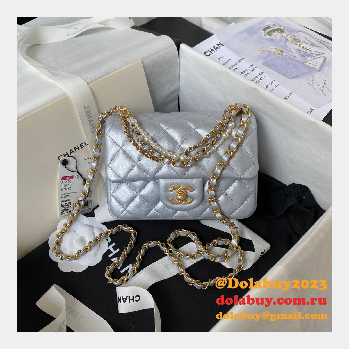 Luxury CC MINI AS4385 pearl chain BAG 2024