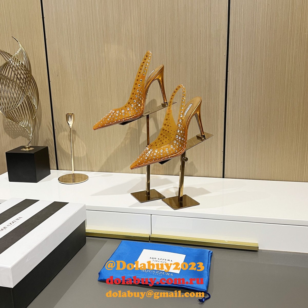 Designer Aquazzura Copy Pointed Toe Rhinestone Sandals Heel Shoes