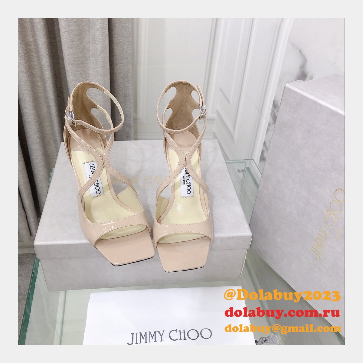 Azia 110 Patent Leather Sandal Knockoff Jimmy Choo Heel: 8.5 cm Shoes