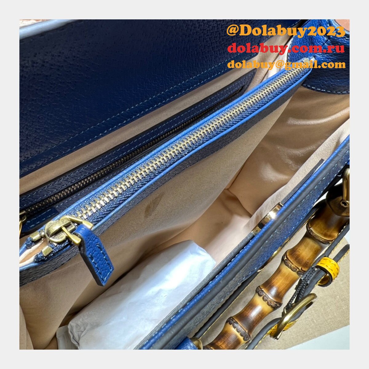 cheap G*u*i diana tote bag 678842 blue/black leather from china