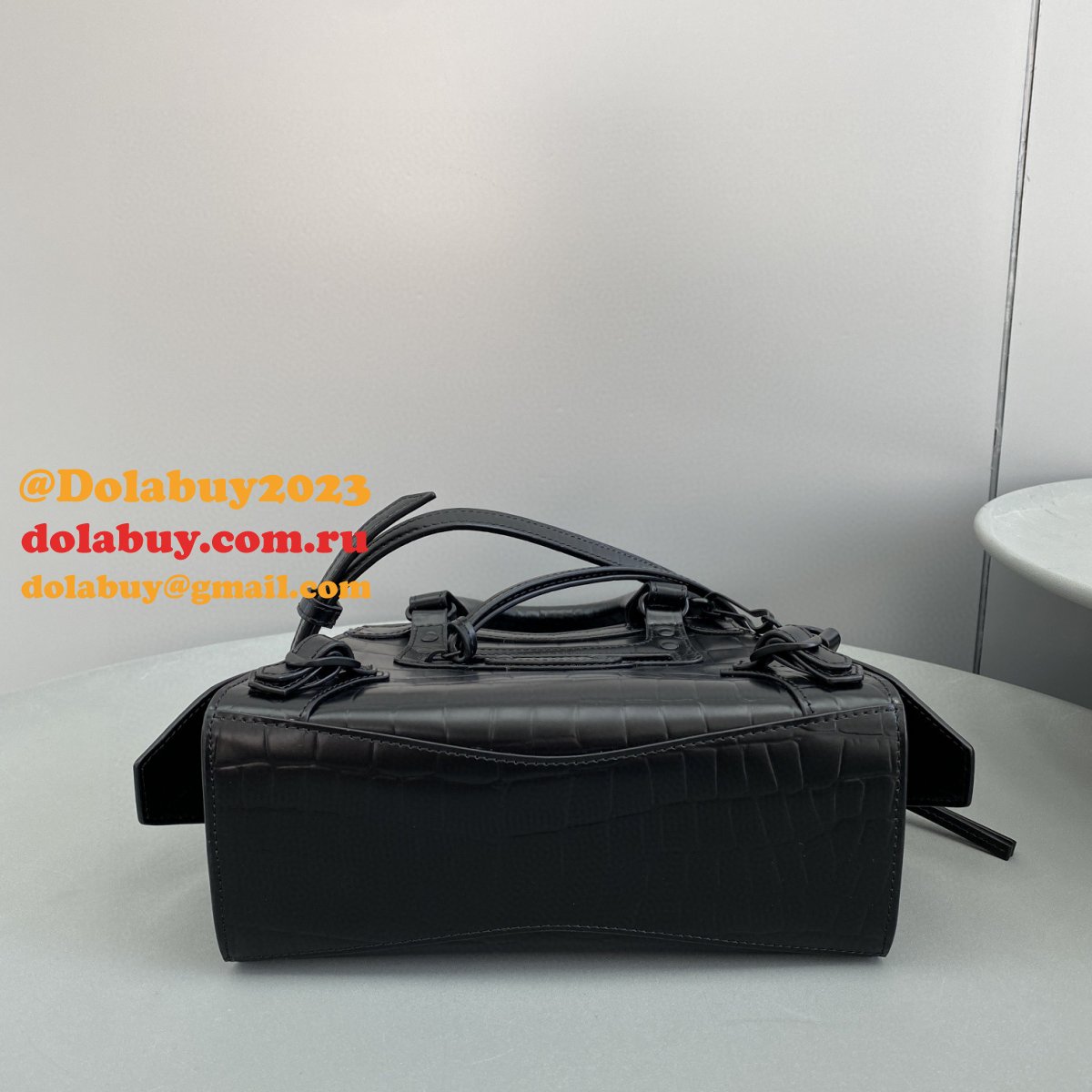 Top Quality Balenciaga cuag black crocodile bag