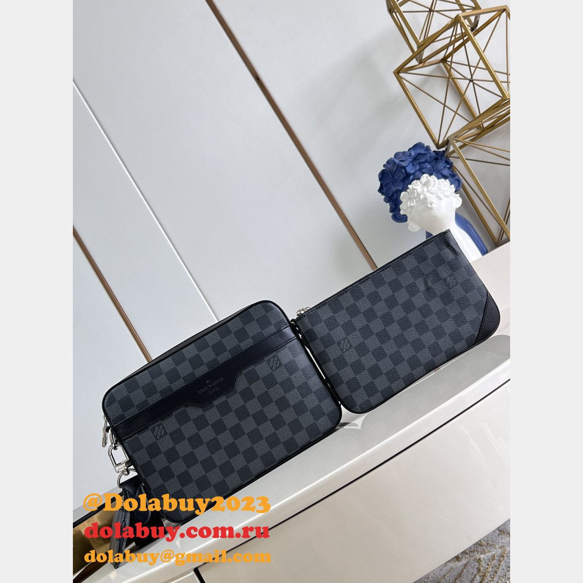 Designer Louis Vuitton Copy N40519 Trio Messenger Damier Graphite Black Canvas