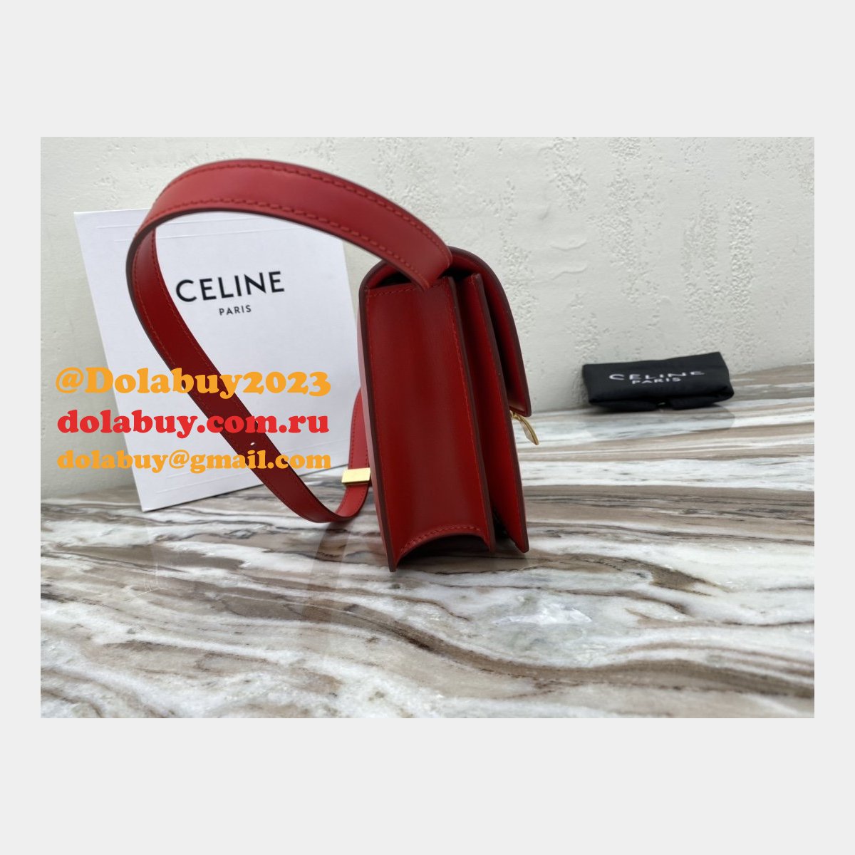 Celine Replicas Teen Classic Box Red Bag