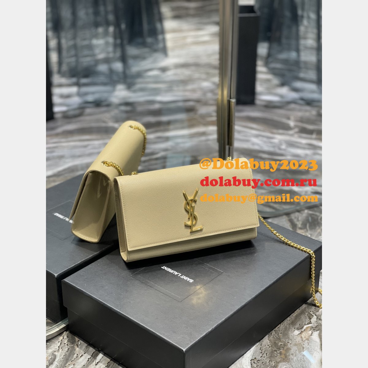 YSL Top Quality 364021 Original Caviar Leather Shoulder Fake Bag