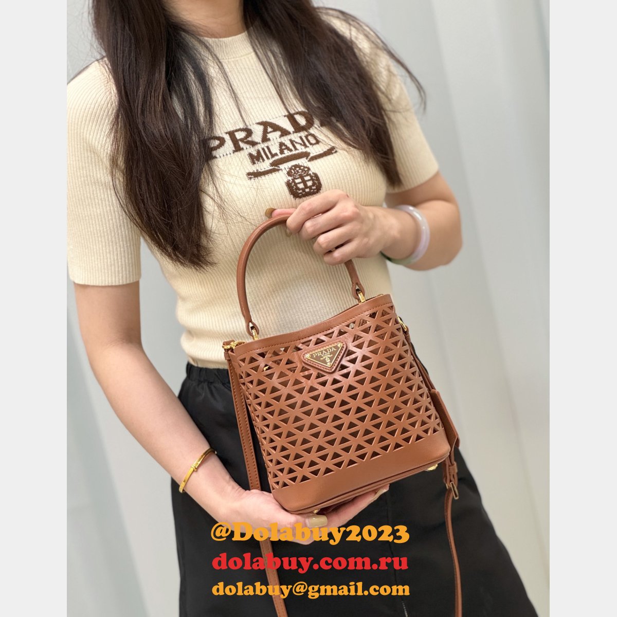 Luxury Prada Saffiano hollow basket women bag