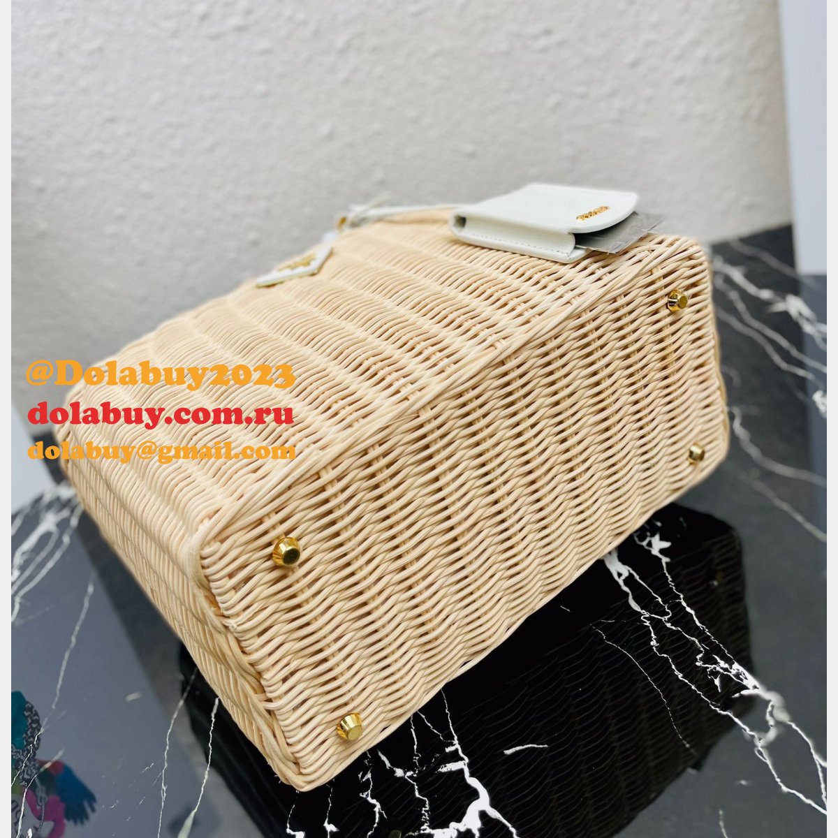 Top Quality Best prada Wicker and canvas tote bag