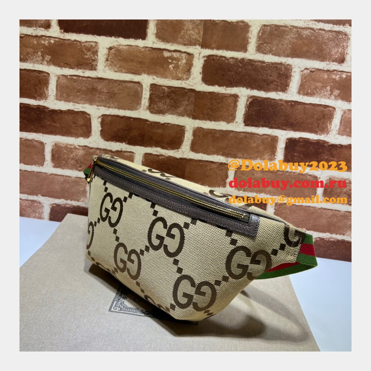 G*u*i fake 696031 jumbo gg belt bag in camel and ebony gg canvas