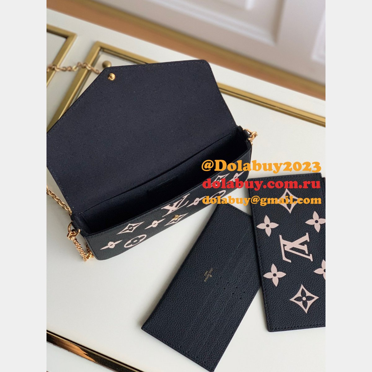 Louis Vuitton Félicie Pochette Monogram Empreinte Leather M69977 Cream Black