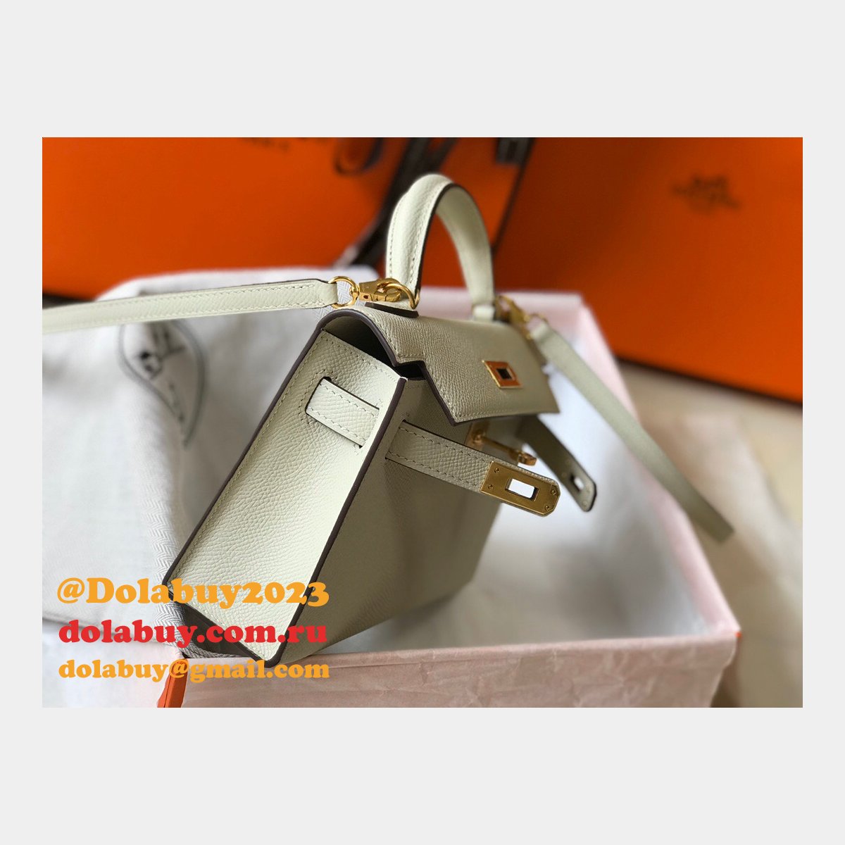 Replica Hermes Mini Kelly Handbag Epsom leather Off white