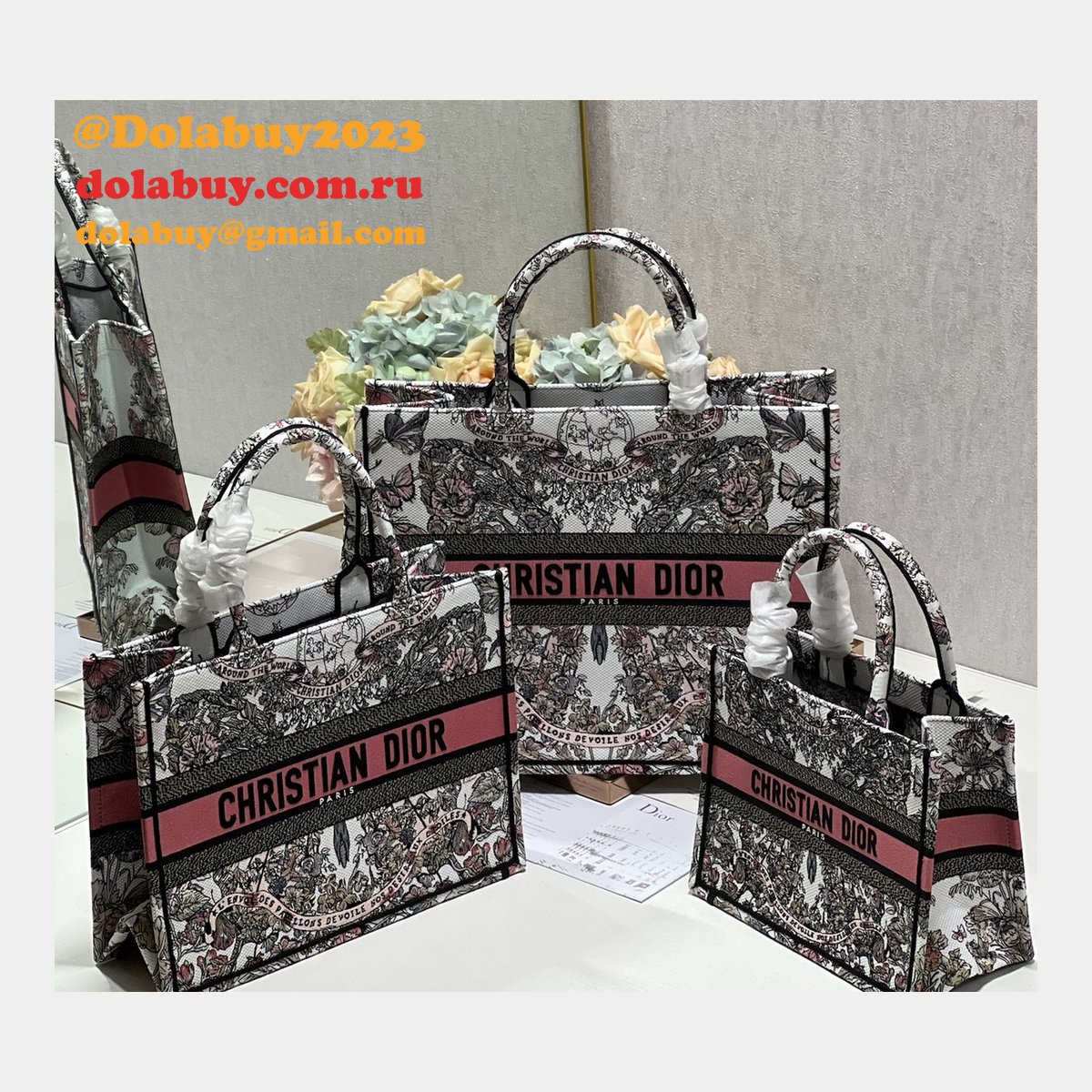 Christian Dior Buy Replica Book Tote Bayadere D-Stripes Pink