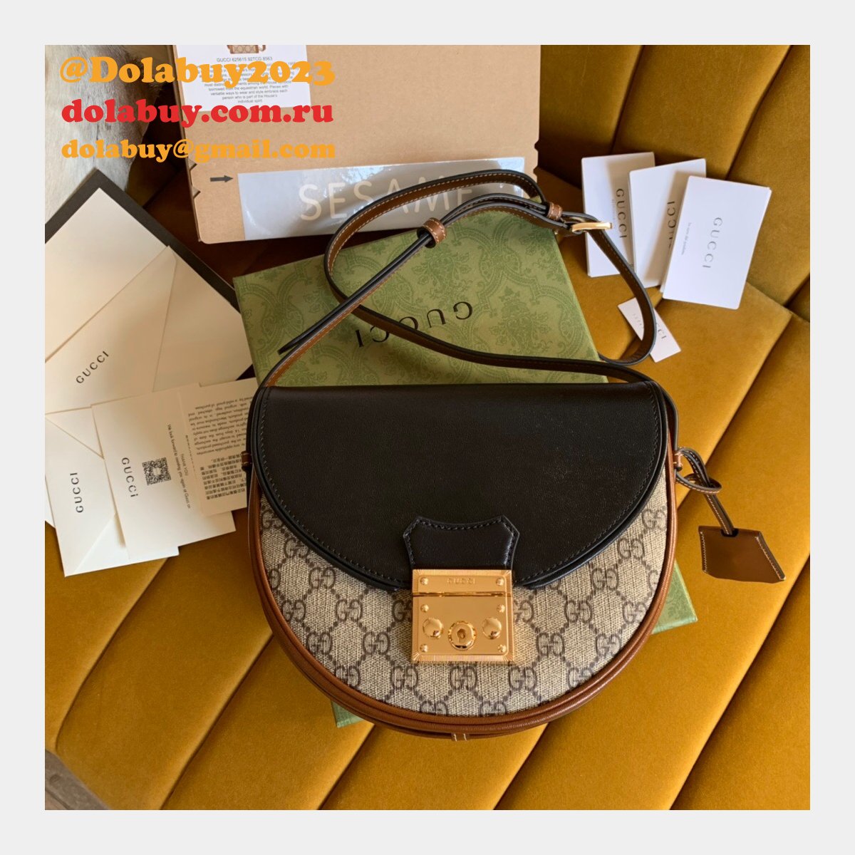Best Gucci AAA+ Padlock Small Shoulder Bag 644524 Beige & Ebony GG