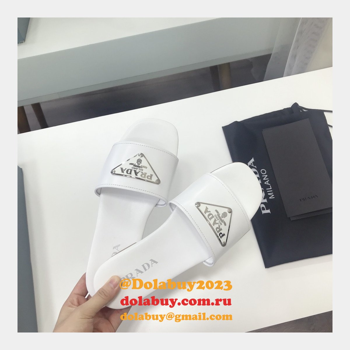 Replica Prada Logo cutout White And Black Calfskin leather sandals