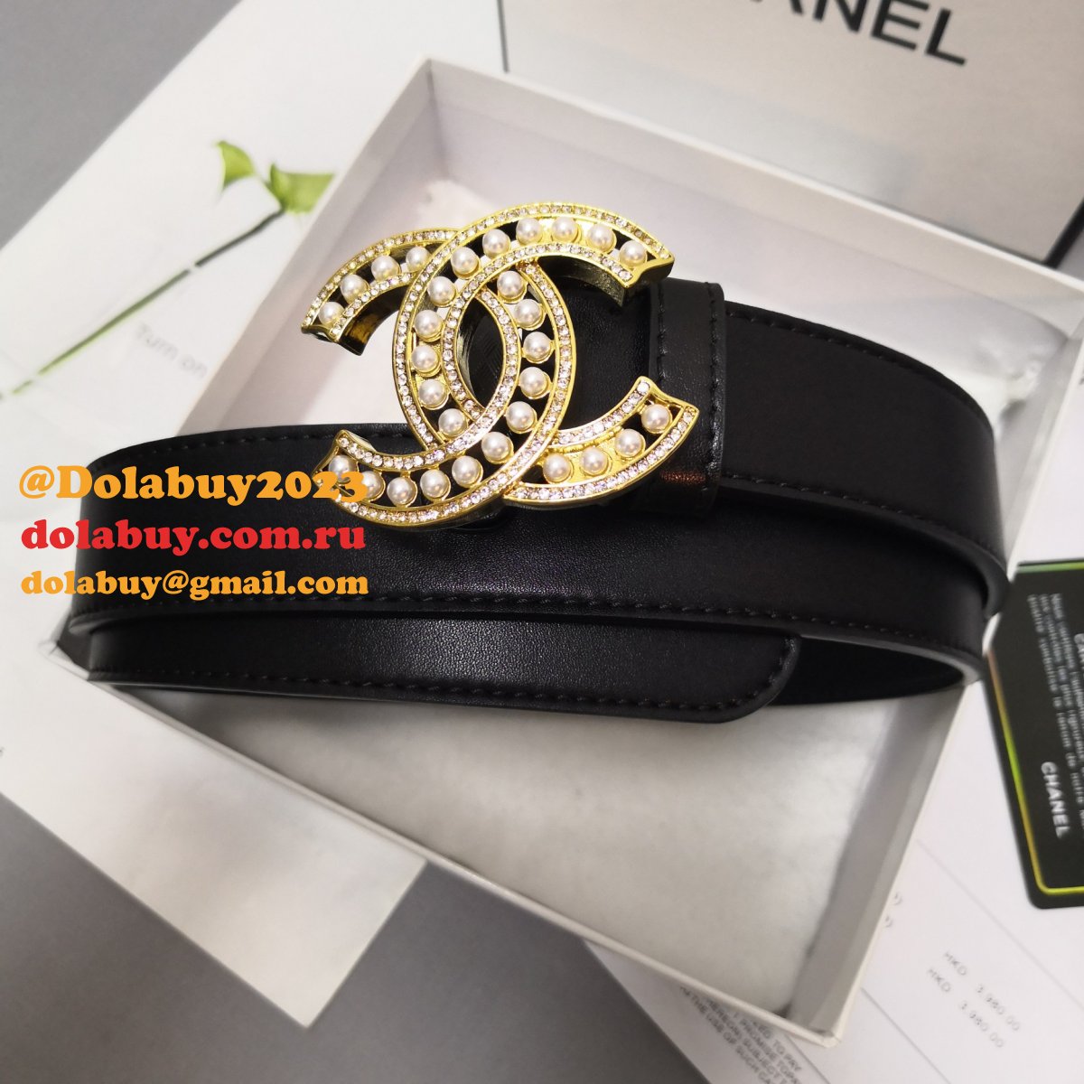 Luxury Replica CC Double C Belt Black Width 3.0cm 1137