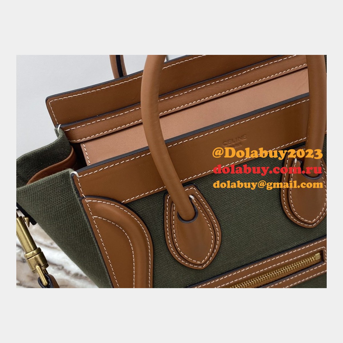 Designer Replica Celine Brown/Green Luggage Bags For Sale