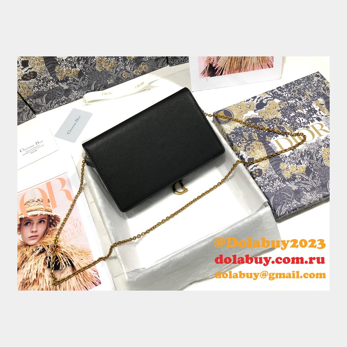 Saddle Woc 22CM Black Replica Dior Oblique Jacquard