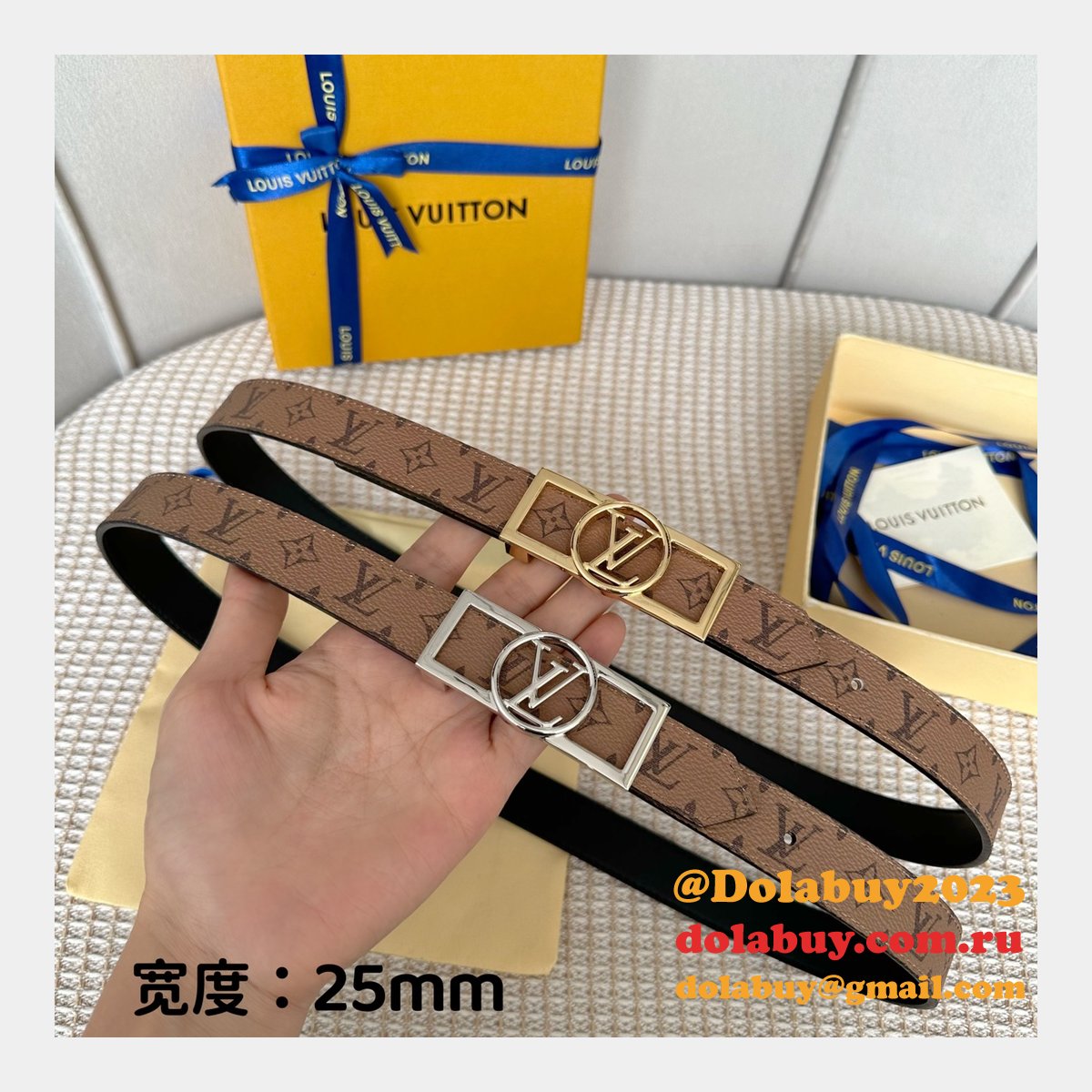 Designer Louis Vuitton Dauphine 25mm Reversible Belt