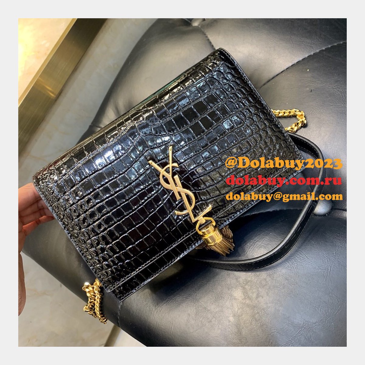 Replicas YSL Monogram chain wallet black 19cm grain de poudre