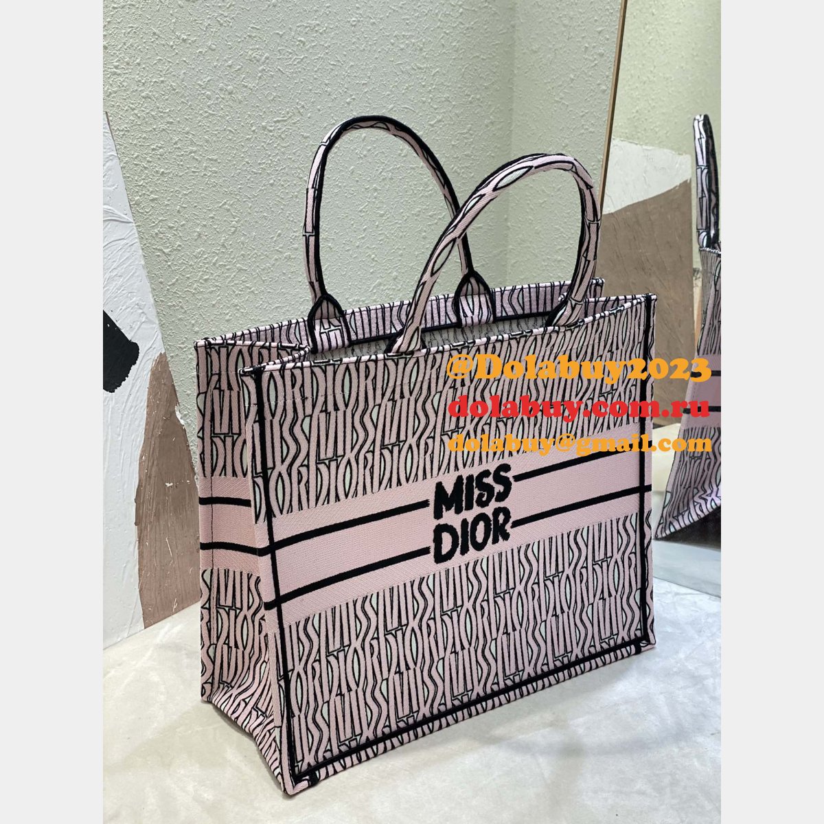Luxury Miss Dior Allover 1:1 Mirror Book Tote pink