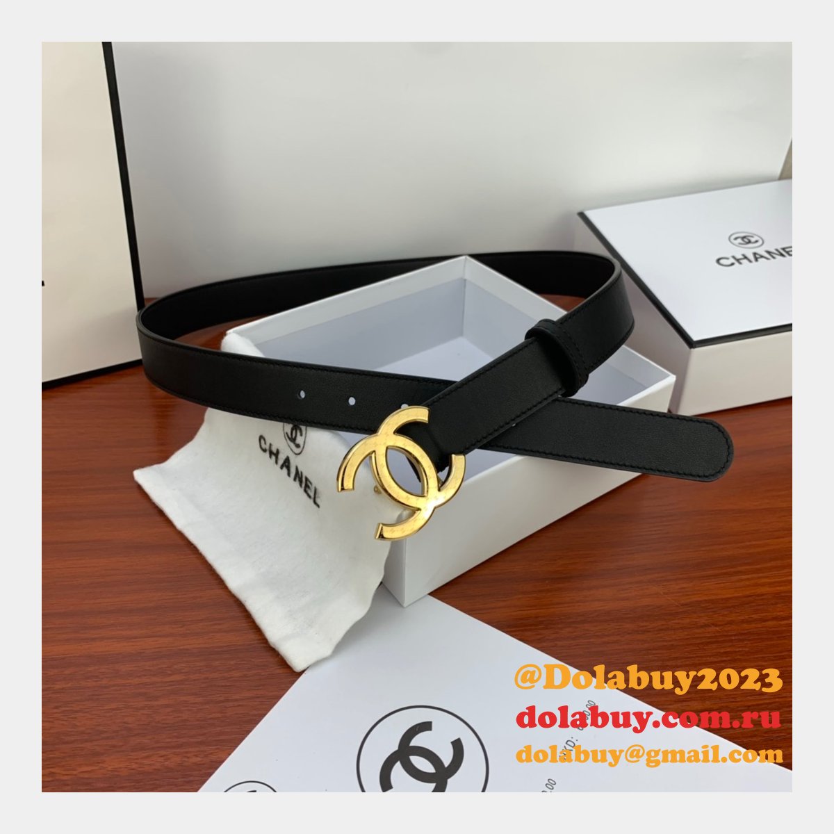 Cheap Replica CC Double C Belt Black Width 3.4cm 1145